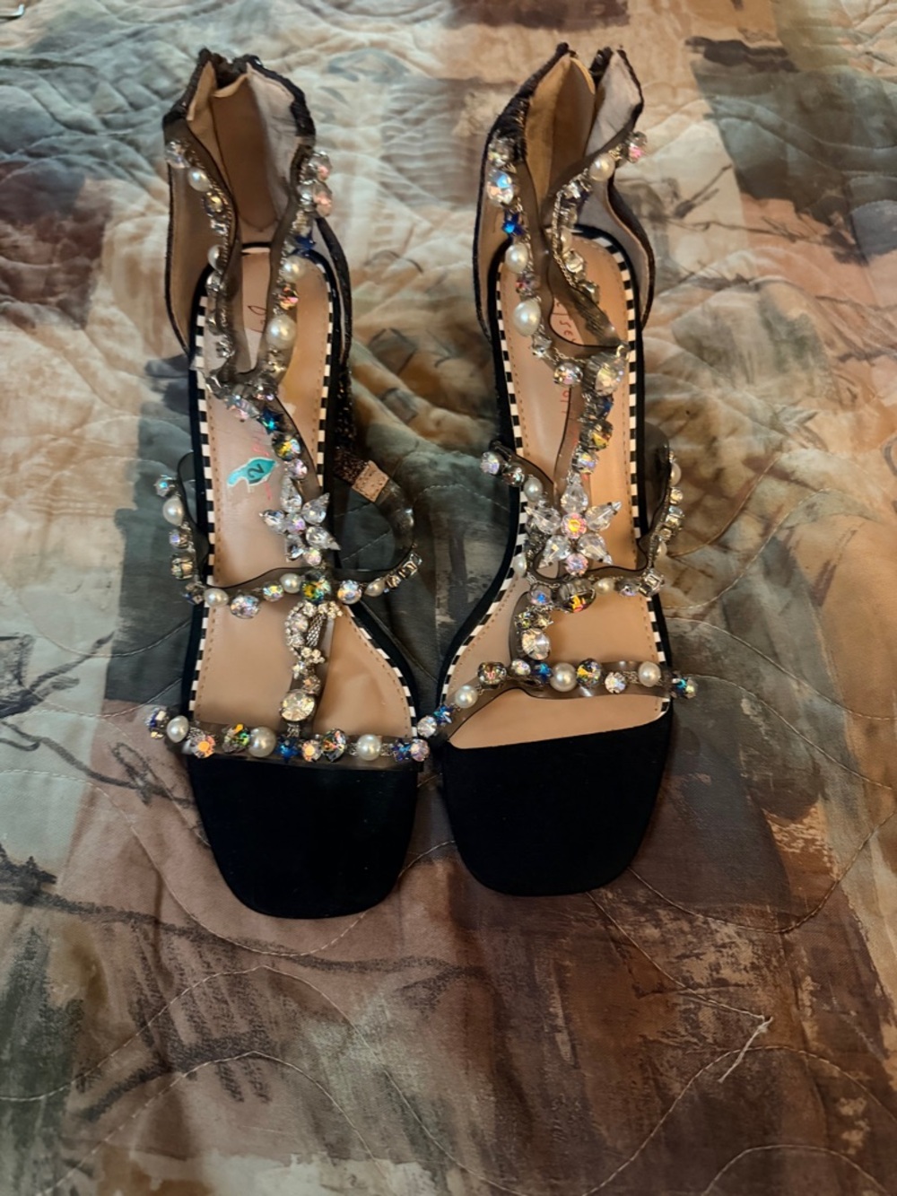 Betsey Johnson Black Jeweled Strappy Heels